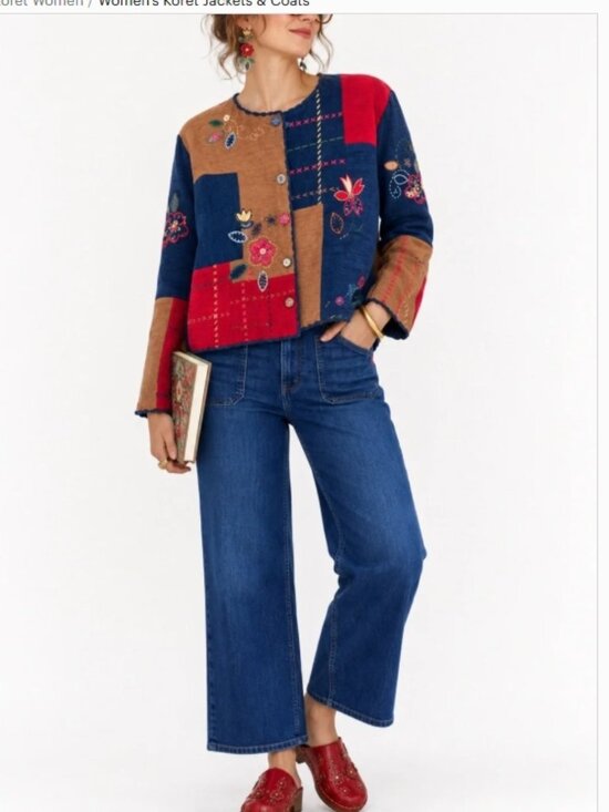 Koret City Blues Jackets & Blazers - Vintage KORET City Blues 90s Artsy Patchwork Embroidered Statement Jacket